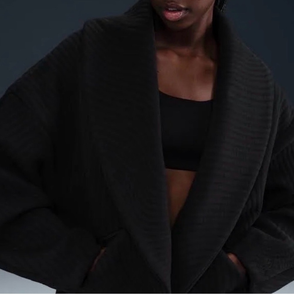 Nike Black Ribbed Wrap Jacket Shawl Collar Cozy Cardigan Women Size L